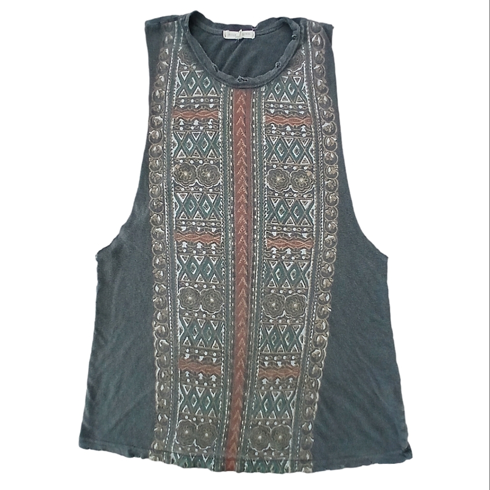 Distressed Tunic Muscle Tee with Graphic Size Small Gray Boho UO Tank Top Tshirt - Picture 7 of 9